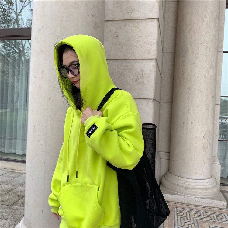 Áo Hoodie Mỏng Dáng Rộng Màu Xanh Lá Huỳnh Quang Thời Trang Xuân Thu 2021