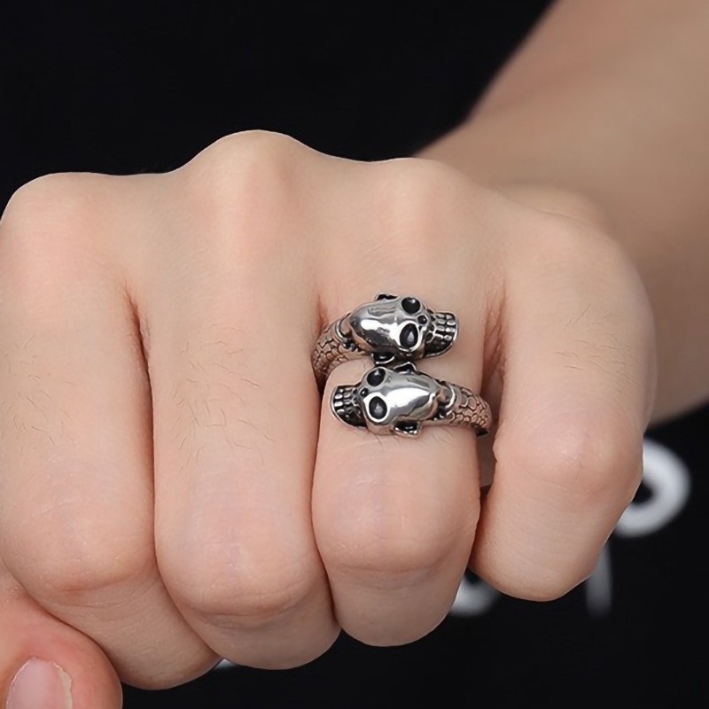 Nhẫn Hình Đầu Lâu Bằng Thép Không Gỉ Có Thể Điều Chỉnh Phong Cách Gothic