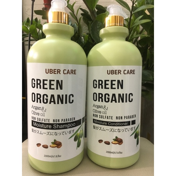 Dầu gội xả can 2000ml uber care green organic mẫu mới hương thơm mềm mượt