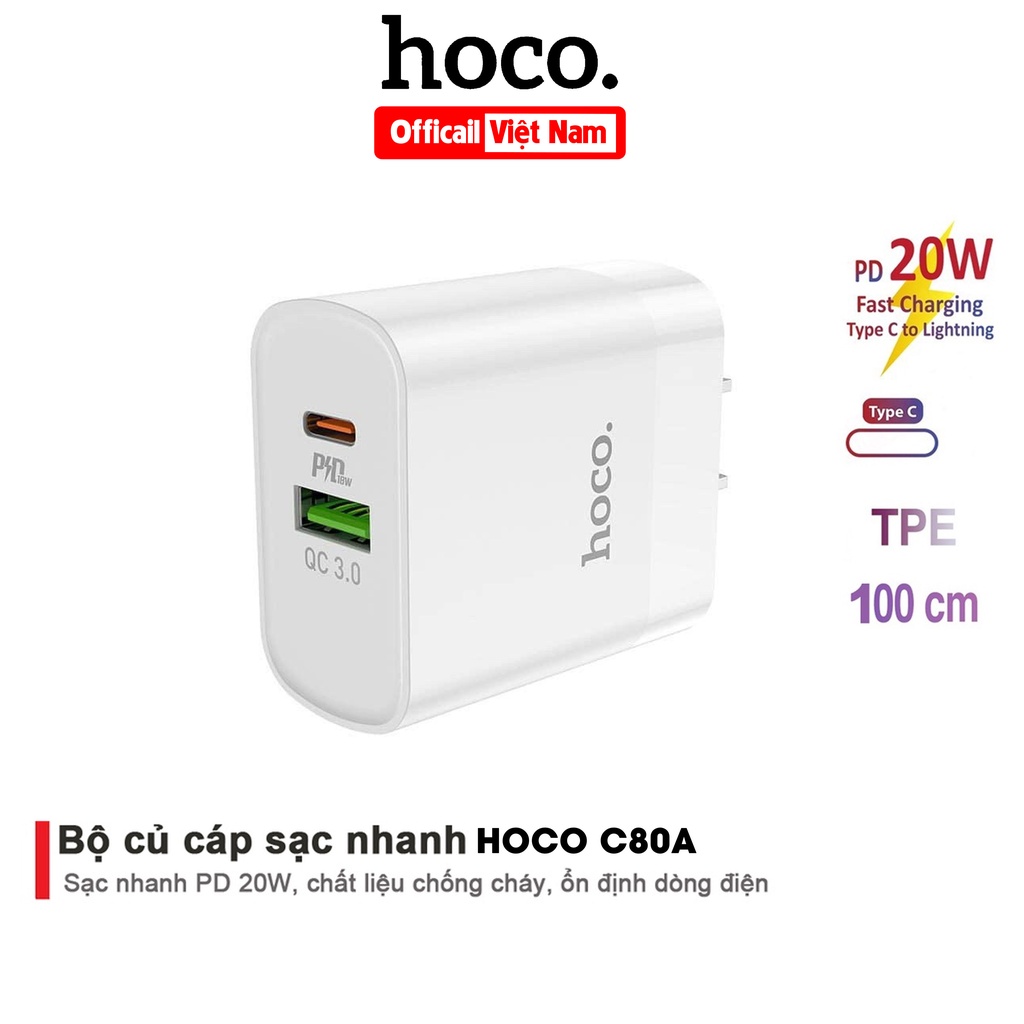 Củ Sạc HOCO C80A sạc nhanh PD20W QC3.0/2.0 Sạc cho Smart phone