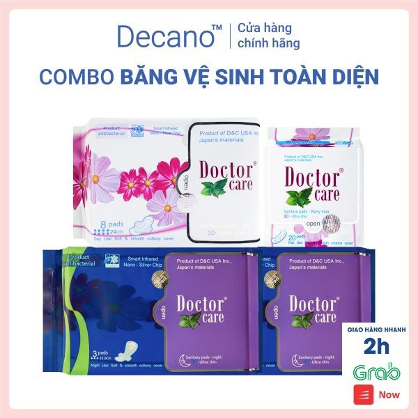 Combo băng vệ sinh Doctor Care toàn diện gồm 2 ban ngày,1 ban đêm,1 hàng ngày tự tin ngày dâu Decano Store