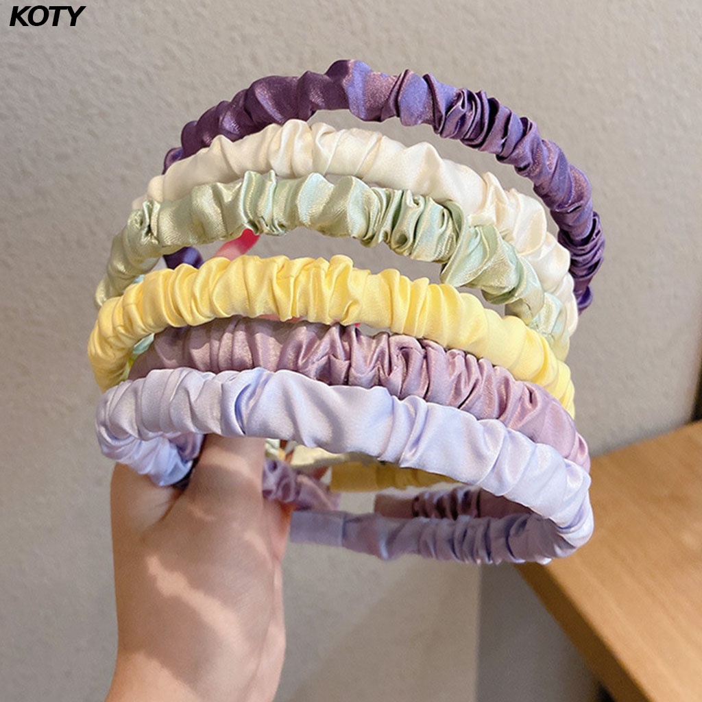 Bờm cài tóc vải satin nhún bèo phong cách Hàn Quốc, Băng đô rửa mặt vải lụa nhiều màu