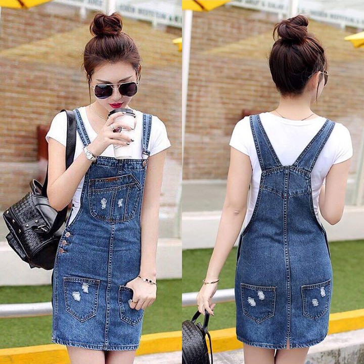 Yếm Jean Lụa Nữ Wash Cào Đáng Yêu