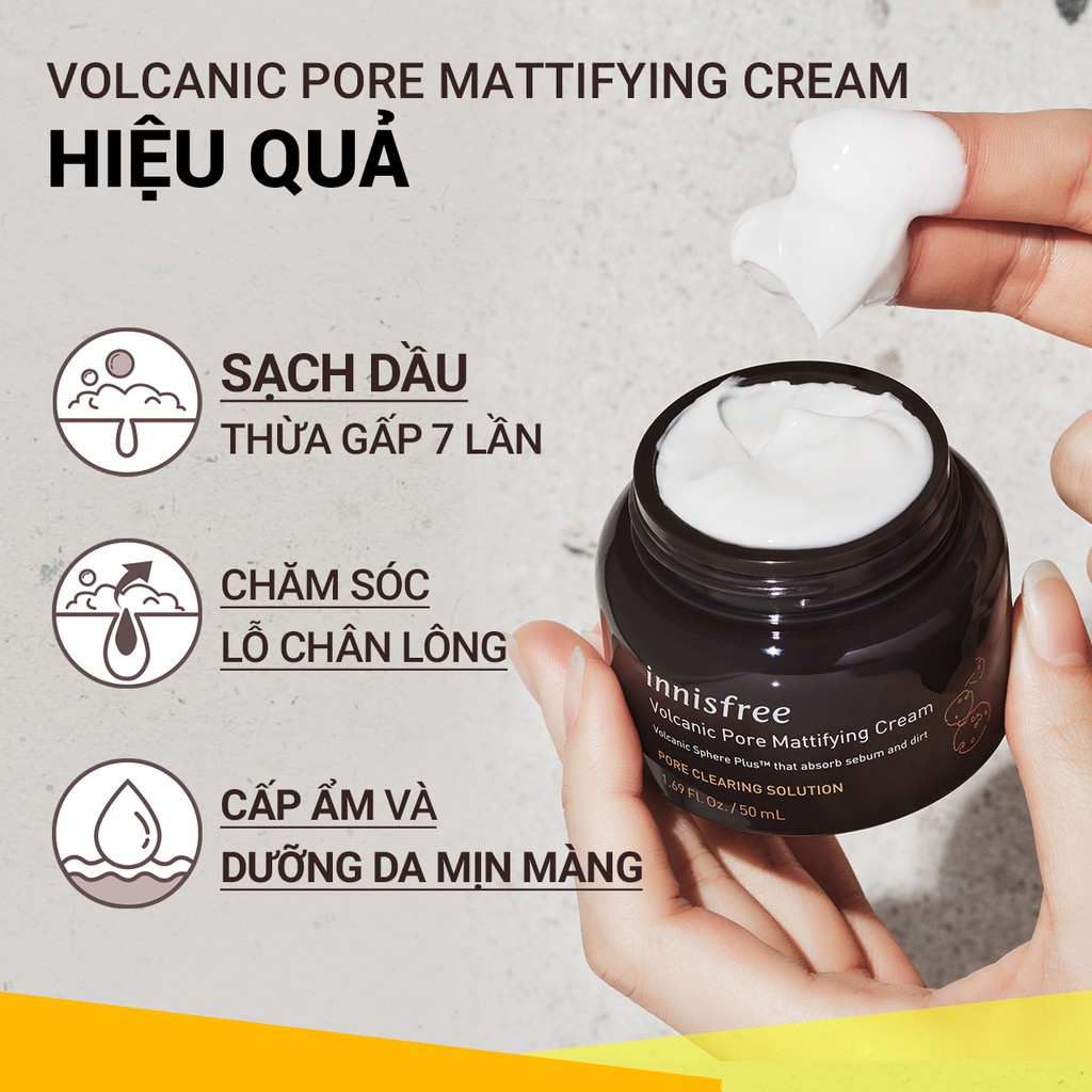 [Mã COSIF05 giảm 10% đơn 400K] Kem dưỡng làm mờ lỗ chân lông đá tro núi lửa innisfree Volcanic Pore Mattifying Cream50ml