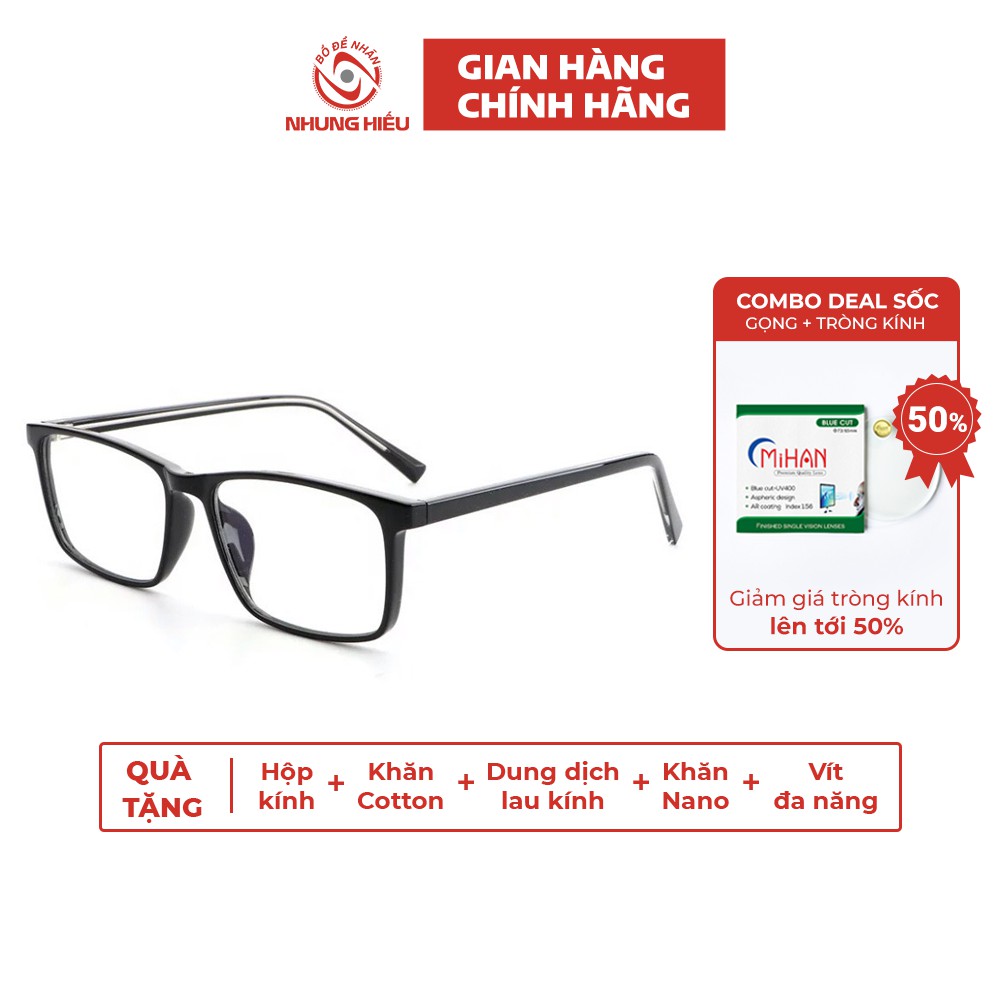 Gọng kính cận NHUNG HIẾU dáng chữ nhật nhựa dẻo lõi titan cao cấp