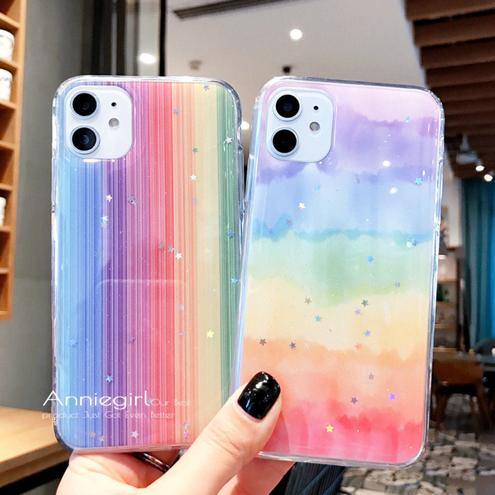 Glitter Rainbow Gold Foil Phone Case for IPhone 12 11 Pro Max XR Xs Max Shockproof Crystal Soft TPU Back Cover