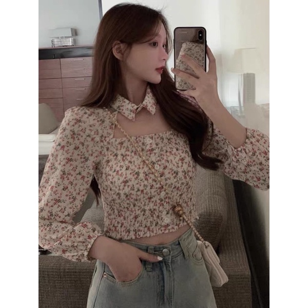 Áo sơ mi hoa nhí phong cách retro Pháp phù hợp cho mùa thu