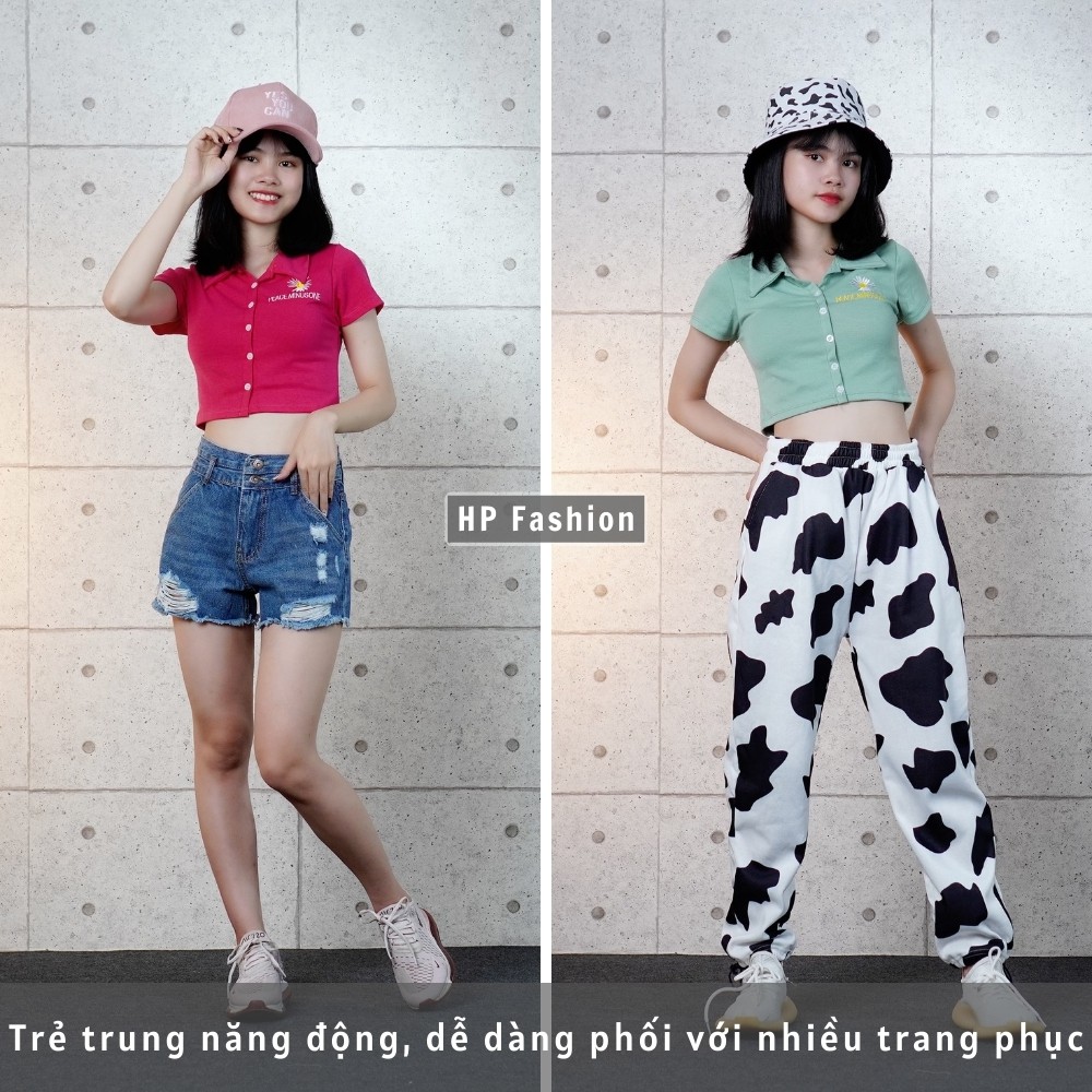 Áo croptop cổ bẻ ❤️ Áo thun nữ polo thêu hoa cúc xinh xắn Chất thun borip co dãn - CT06 | WebRaoVat - webraovat.net.vn