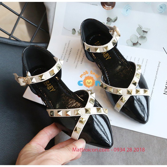 Giày búp bê đính đinh cho bé gái 3-10 tuổi da bóng mềm nhẹ