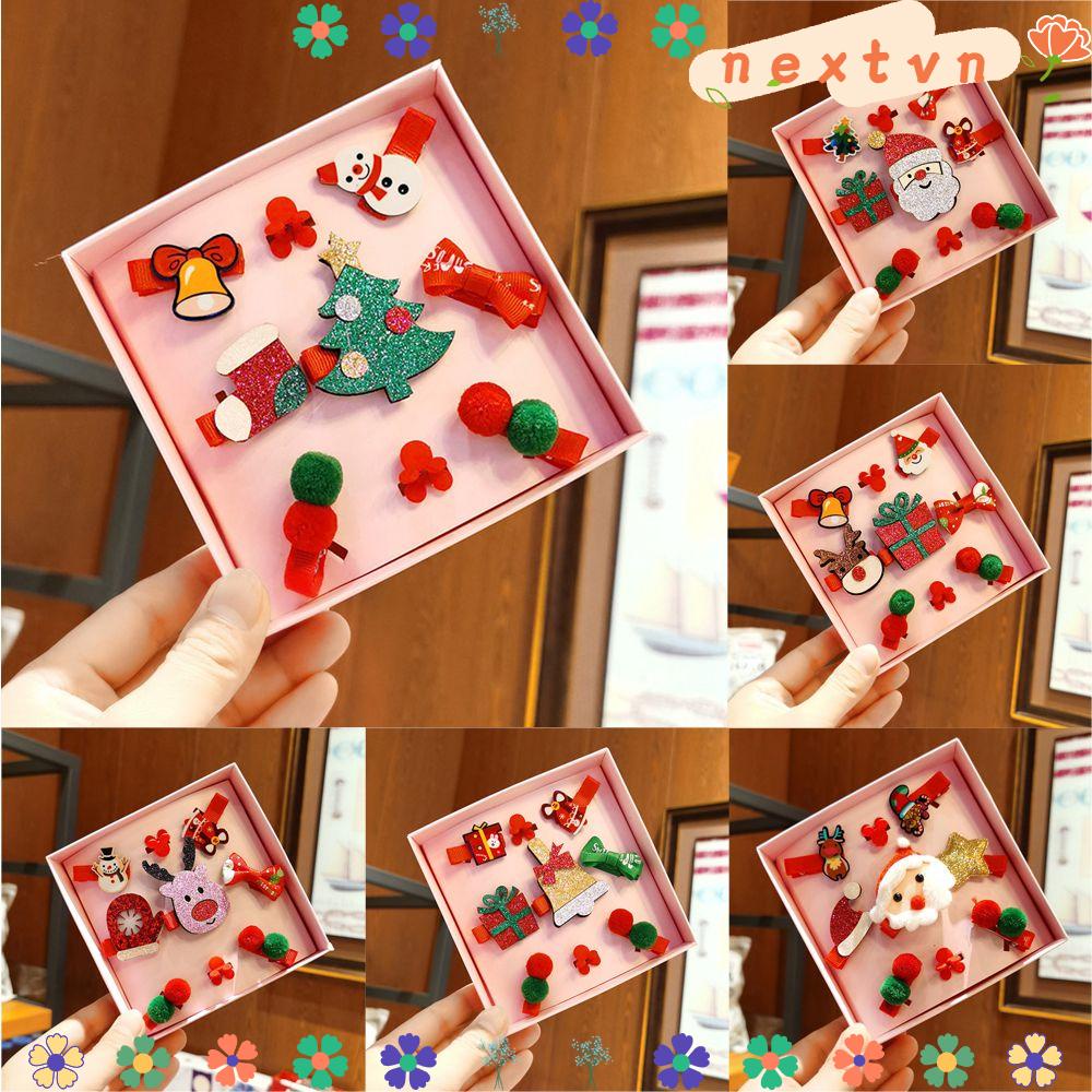 Set 9 kẹp tóc họa tiết ông già noel/tuần lộc dễ thương dùng làm quà tặng giáng sinh cho bé gái