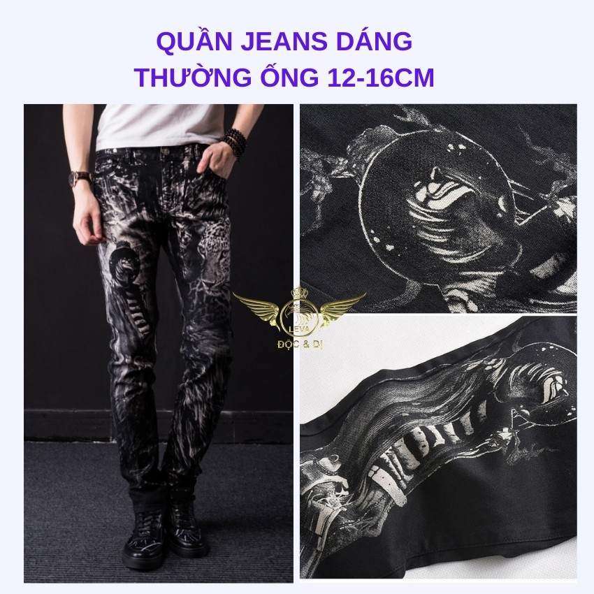 Quần jean nam cao cấp chất bò độc lạ LEVAMEN chất liệu vải bò jeans co giãn in lase không bay màu hình mặt cọp QJ045 | BigBuy360 - bigbuy360.vn