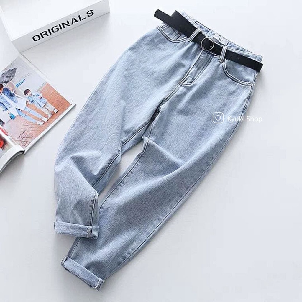 Quần jean nữ baggy cạp lưng cao chất jean bò dày dặn (Nhiều màu, có Bigsize) - Quần baggy Simple jean Kyubi BJR51L