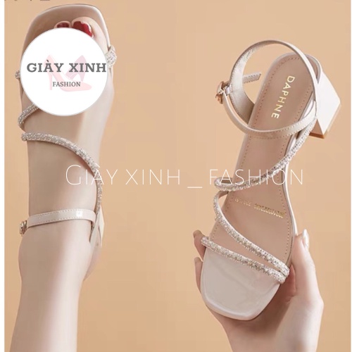 Sandal quai đính đá sang trọng gót 5 phân rễ phối đồ cho chị e đi dự tiệc Mã T22