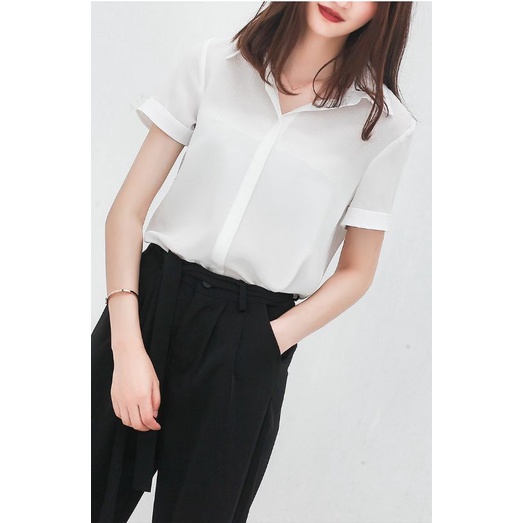 Áo Sơ Mi Nữ Tay Ngắn Vải Voan Mềm Mịn Ulzzang