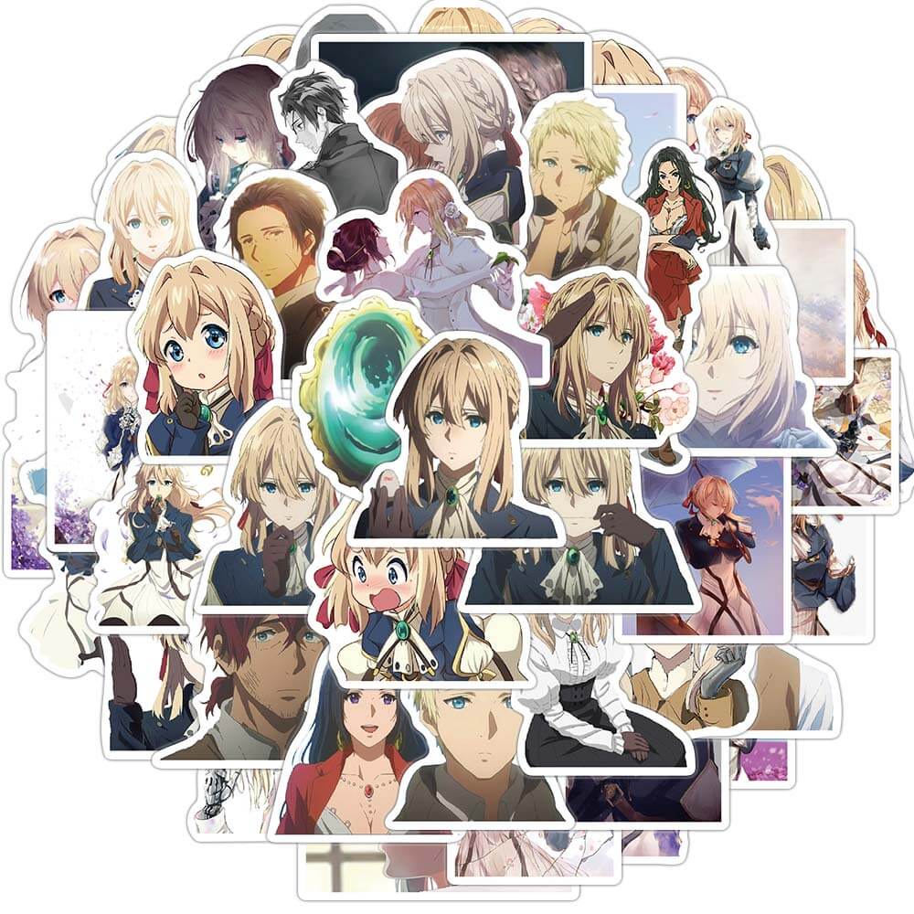 Bộ 50 Miếng Dán Hình Anime Violet Evergarden Chống Thấm Nước Trang Trí Vali/Laptop/Xe Đạp