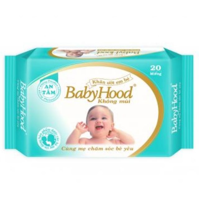 KHĂN ƯỚT EM BÉ BABYHOOD 20 MIẾNG - KHÔNG MÙI