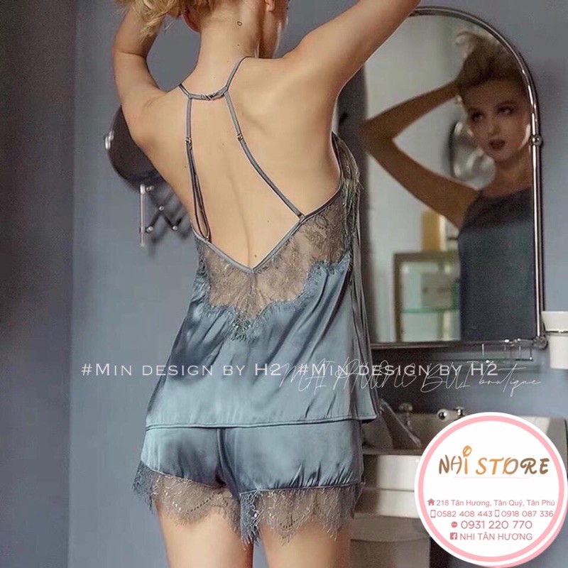 [FREESHIP 50K] Bộ Ngủ Ren NHISTORE Áo Cổ Yếm Quần Đùi Bèo Sexy Freesize Dưới 60kg | BigBuy360 - bigbuy360.vn