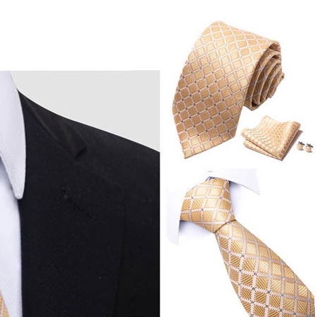 Bộ Cà vạt 4 món gồm Cavat 8cm, khăn cài túi, Măng-set, Nhẫn tròn phụ kiện, Cravat chú rể, Calavat công sở CBC-8215