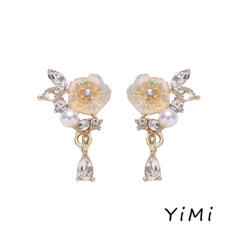 Bông Tai Đính Ngọc Trai Hình Hoa Phong Cách Pháp Cổ Điển Cao Cấp Dành Cho Nữ