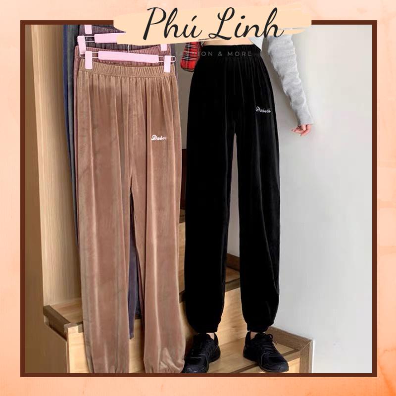 MS397 Quần nhung nữ thêu chữ bo gấu siêu ấm