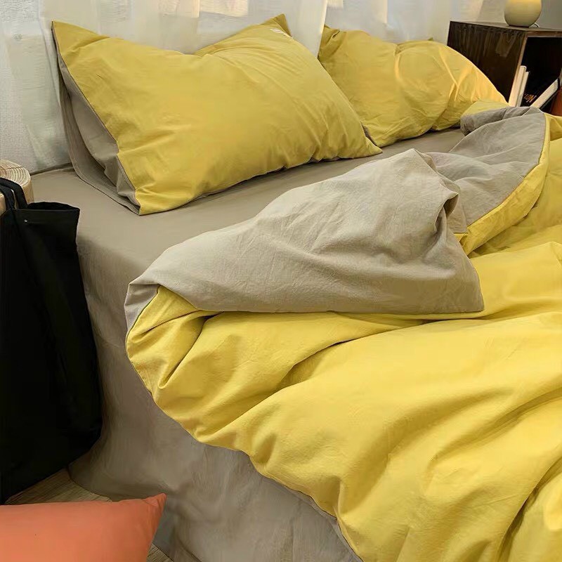 Bộ chăn ga và vỏ gối cotton tc basic Mùa Decor - Màu xanh rêu phối beige và các màu khác