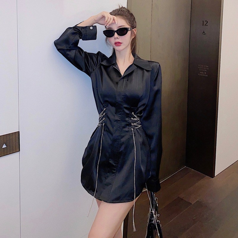 Đầm nữ dáng ôm sơ mi nữ tay dài mini Emilyshop
