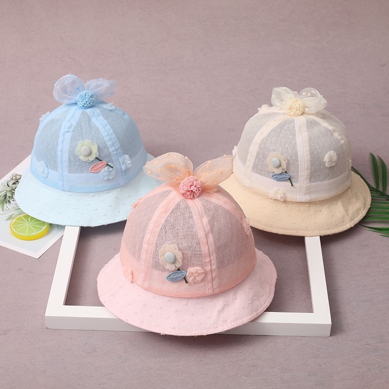 Nón lưới hoa đính nơ xinh xắn cho bé