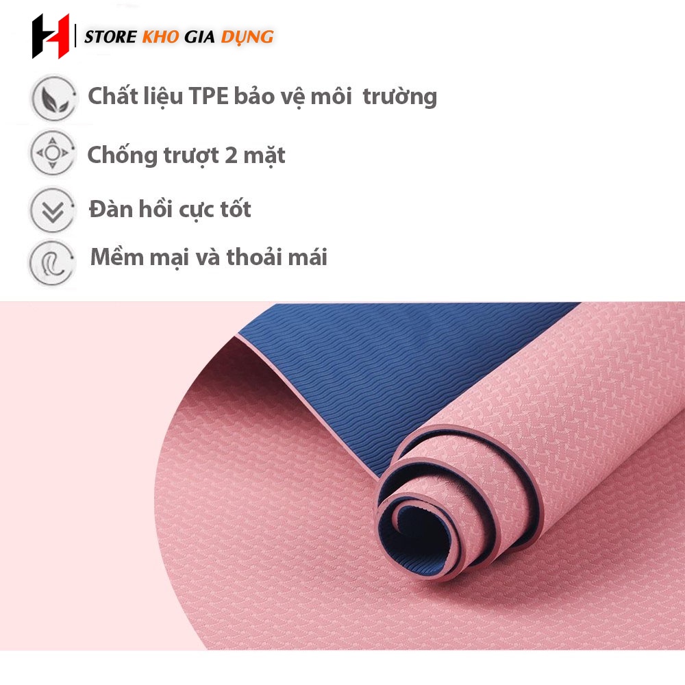 Thảm Tập YOGA, GYM Cao Su Non TPE Đúc Nguyên Khối 1 Lớp Chống Trượt Tập Thể Dục Tại Nhà 6mm