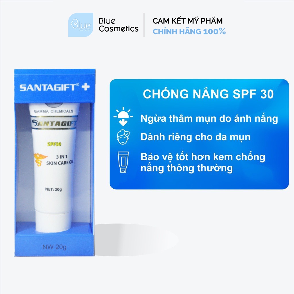Kem Mụn SANTAGIFT -  Gel Giúp Giảm Mụn Trứng Cá, Ngừa Thâm, Mờ Sẹo, Dưỡng Da Trắng sáng