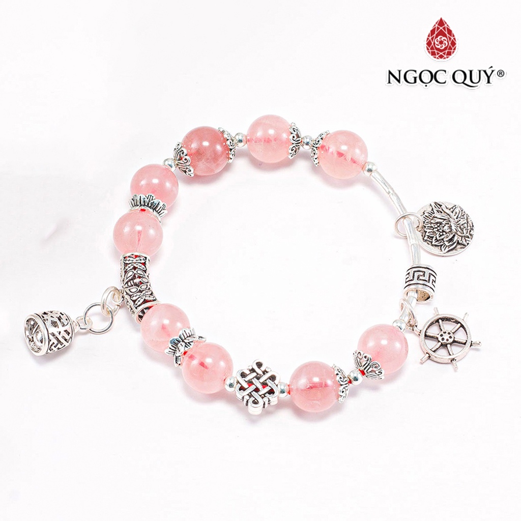Vòng tay TA hồng phối charm chuông bạc - Ngọc Quý Gemstones