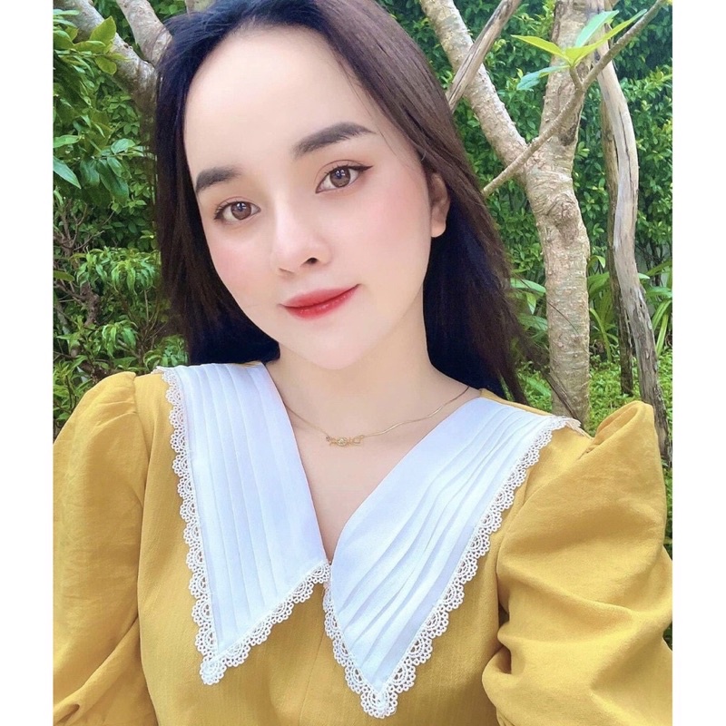 Váy suông tay lỡ cổ sơ mi đính hạt chất linen xước mát mịn feezsai 40-75 kh -HD16