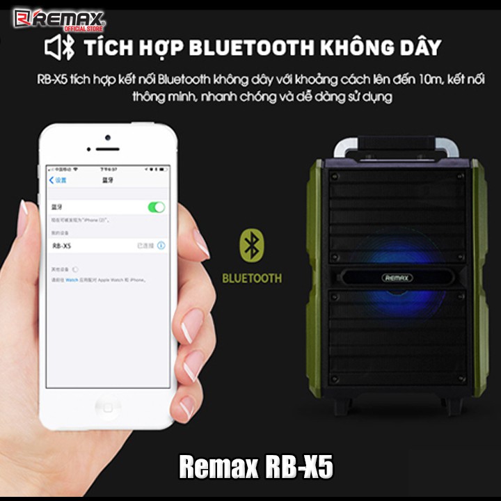 Loa Bluetooth Remax RB-X5 công suất 50W tặng kèm Micro không dây