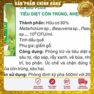 CHẾ PHẨM TRỪ SÂU SINH HỌC BIO PLUS HLC CHUYÊN DIỆT CÁC LOẠI SÂU VẼ BÙA, NHỆN ĐỎ, TRĨ, RẦY, RỆP,... CHO CÂY TRỒNG - 500ML