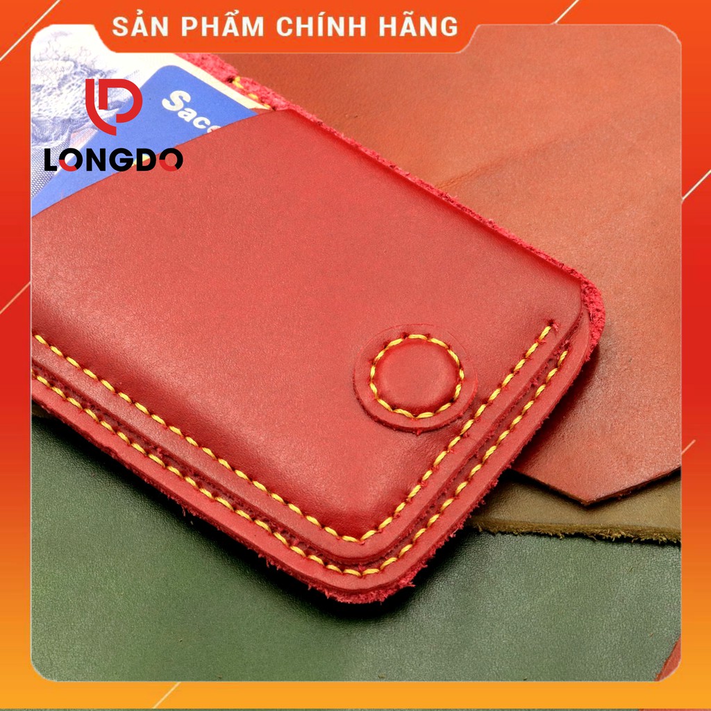 Ví Sen 3 Cao Cấp - Cam Kết 100% Da Bò Thật - Ví Da Mini Nam Màu Đỏ Hàng Chính Hãng Thương Hiệu Longdo Leather