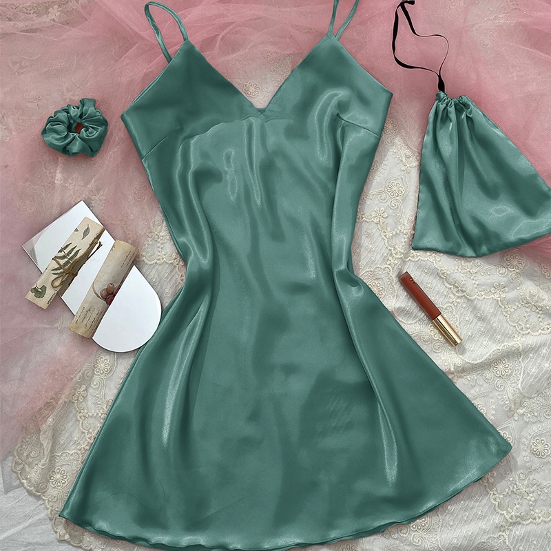 Bộ Đồ Ngủ 3 Món Bằng Lụa Mát Thời Trang Quyến Rũ Cho Nữ