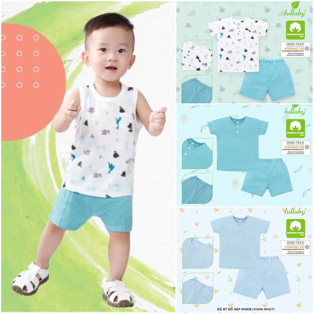 [CHÍNH HÃNG]Bộ cộc tay quần đùi cotton cao cấp bé trai họa tiết Lullaby chính hãng