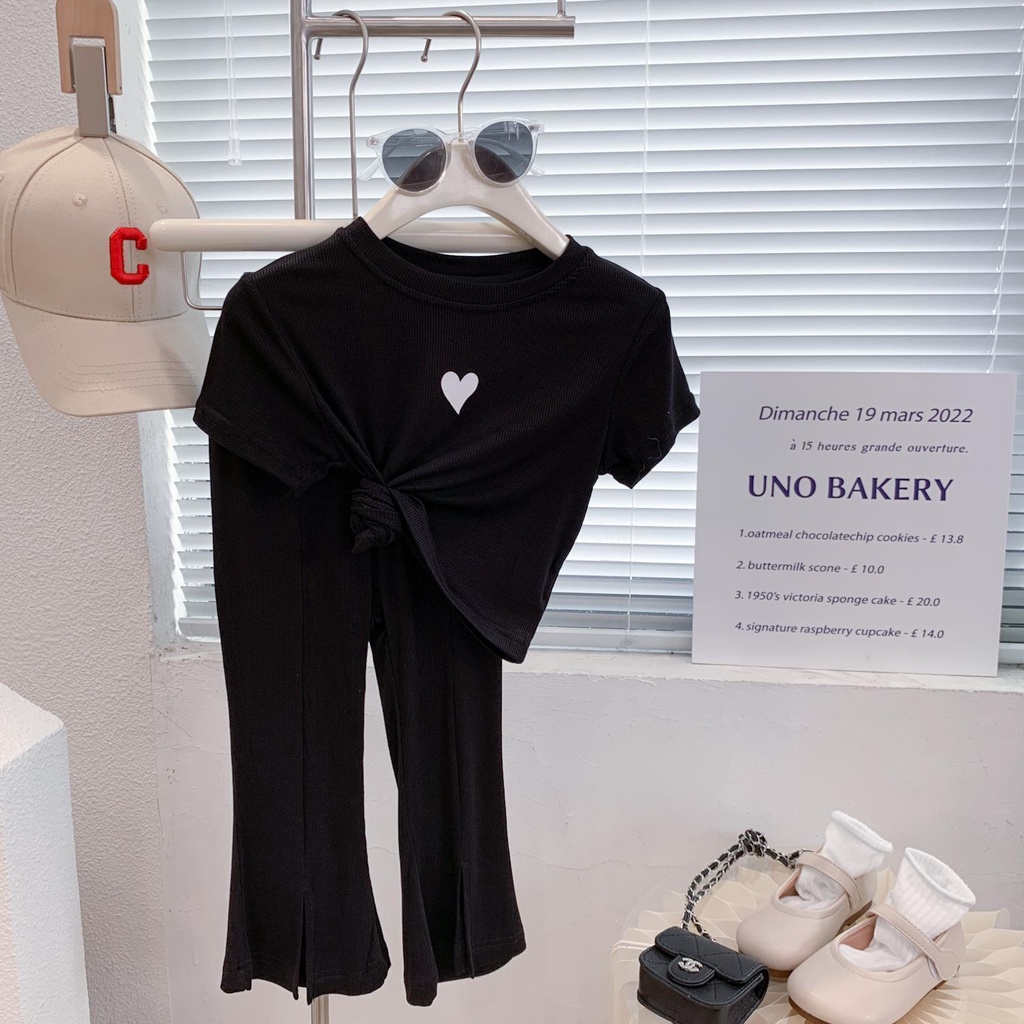 Set Đồ Thể Thao Áo Thun Tay Ngắn Và Quần Dài Ống Loe Phong Cách Hàn Quốc Thời Trang Mùa Hè Cho Bé Gái