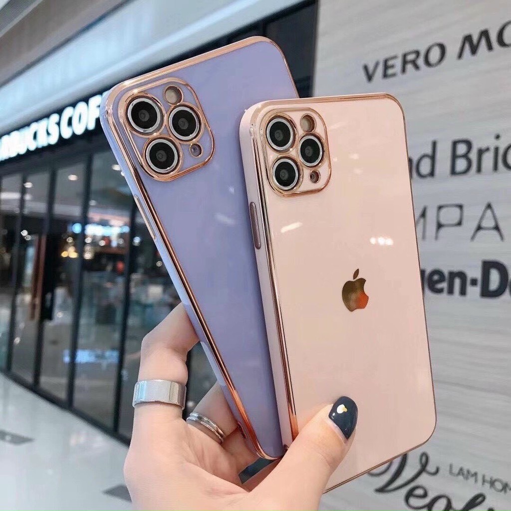 🌟Freeship đơn 50k🌟 Ốp lưng iphone Logo Táo Mạ Vàng viền vuông độ Iphone 12 6splus/7/7plus/8/8plus/x/xr/xs/11/12/pro/m