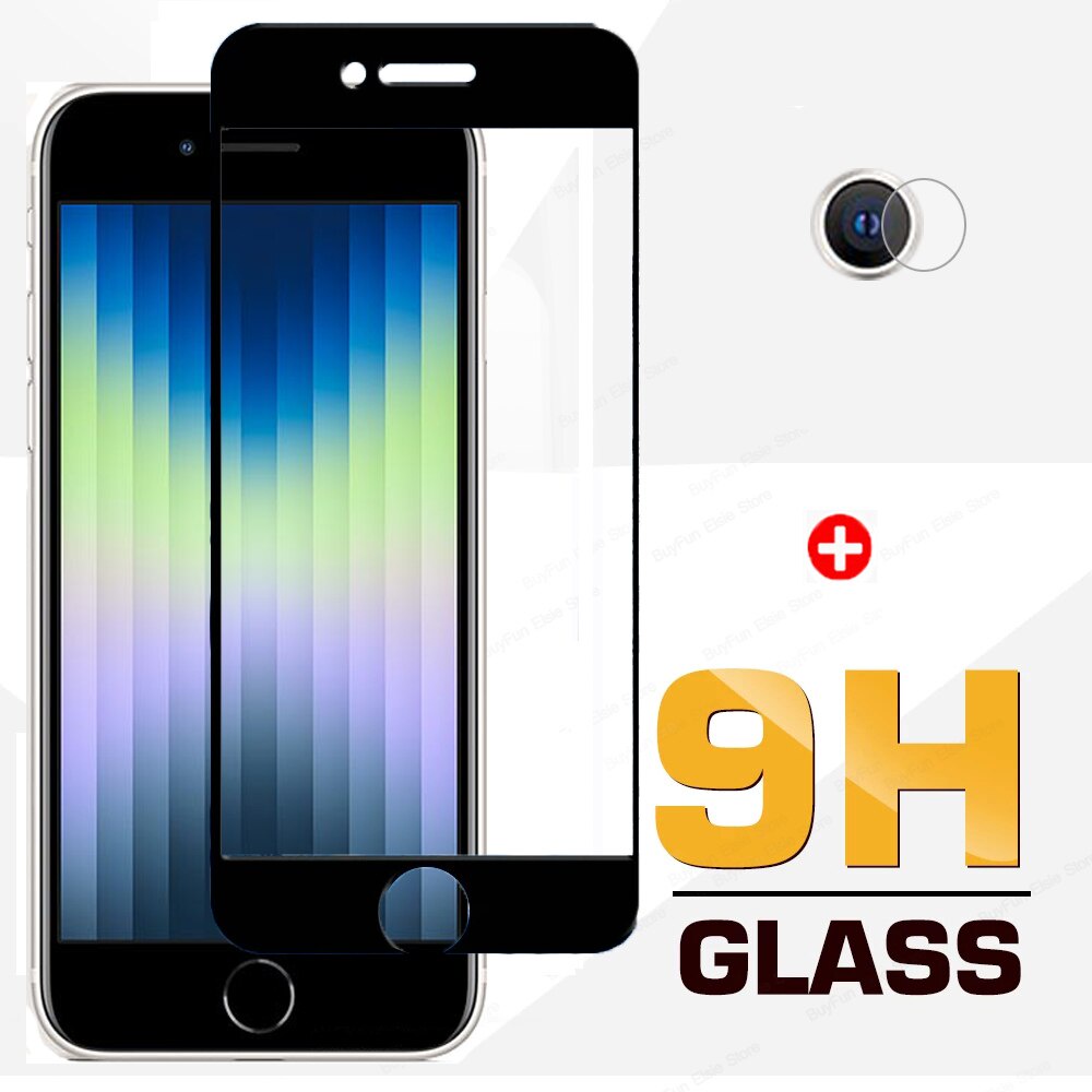 2 in 1 9H Tempered Glass For Apple iphone SE 2022 Screen Protector For iphone SE 2022 2020 Camera Len Film Protective Glass