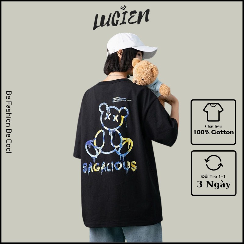 Áo phông unisex form rộng Sagacious chất liệu cotton cho nam nữ, Áo thun tay lỡ phong cách Ulzzang Lucien Official