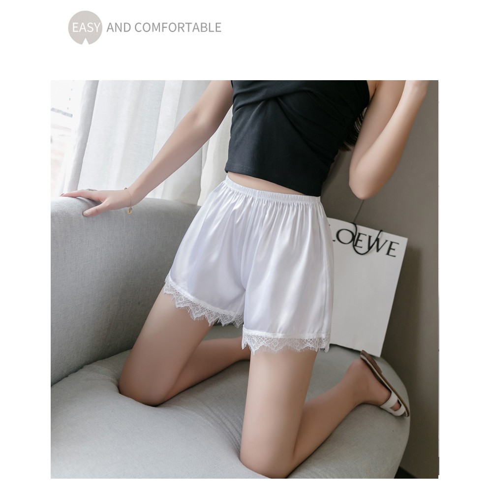 Quần Đùi Nữ Hàn Quốc Phối Ren Nữ Tính Chất Lụa Satin Siêu Mát Có Thể Làm Quần Mặc Trong Váy