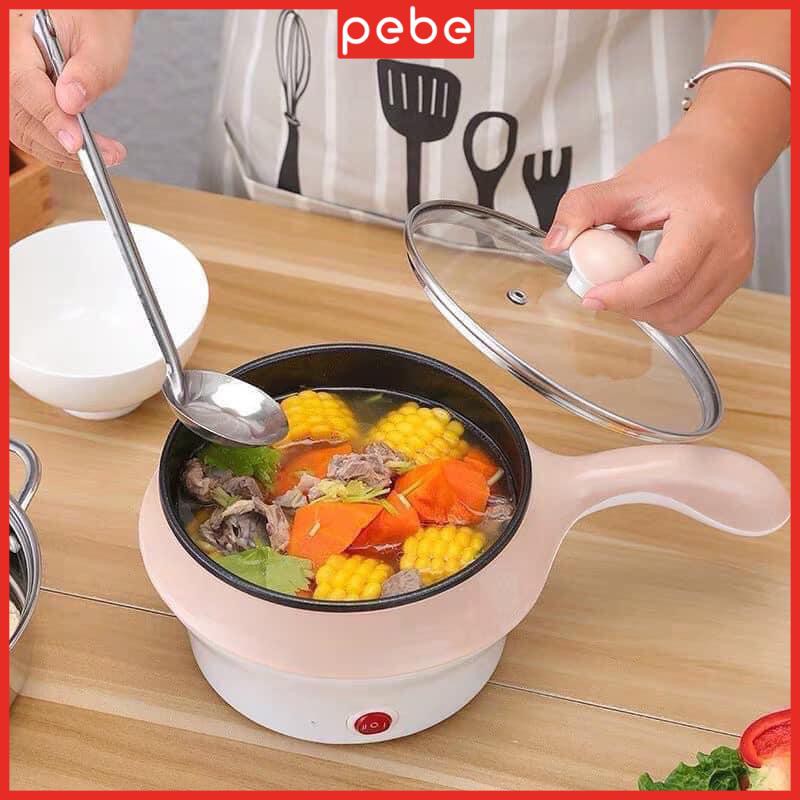 Nồi lẩu điện nồi hấp, ca nấu mì điện mini 2 tầng chống dính đa năng 18cm, tặng kèm xửng hấp