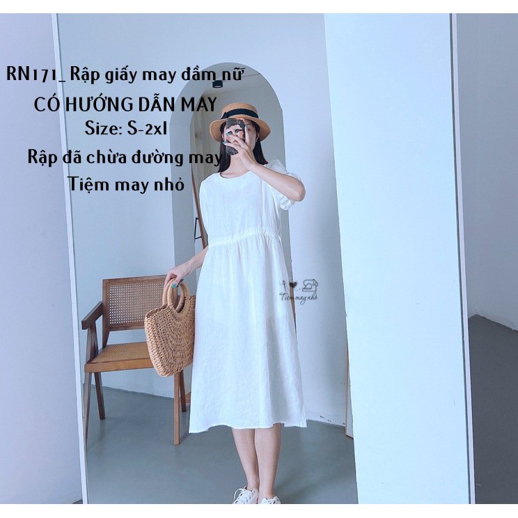 RN171_Rập giấy may đầm xuông rút eo nữ