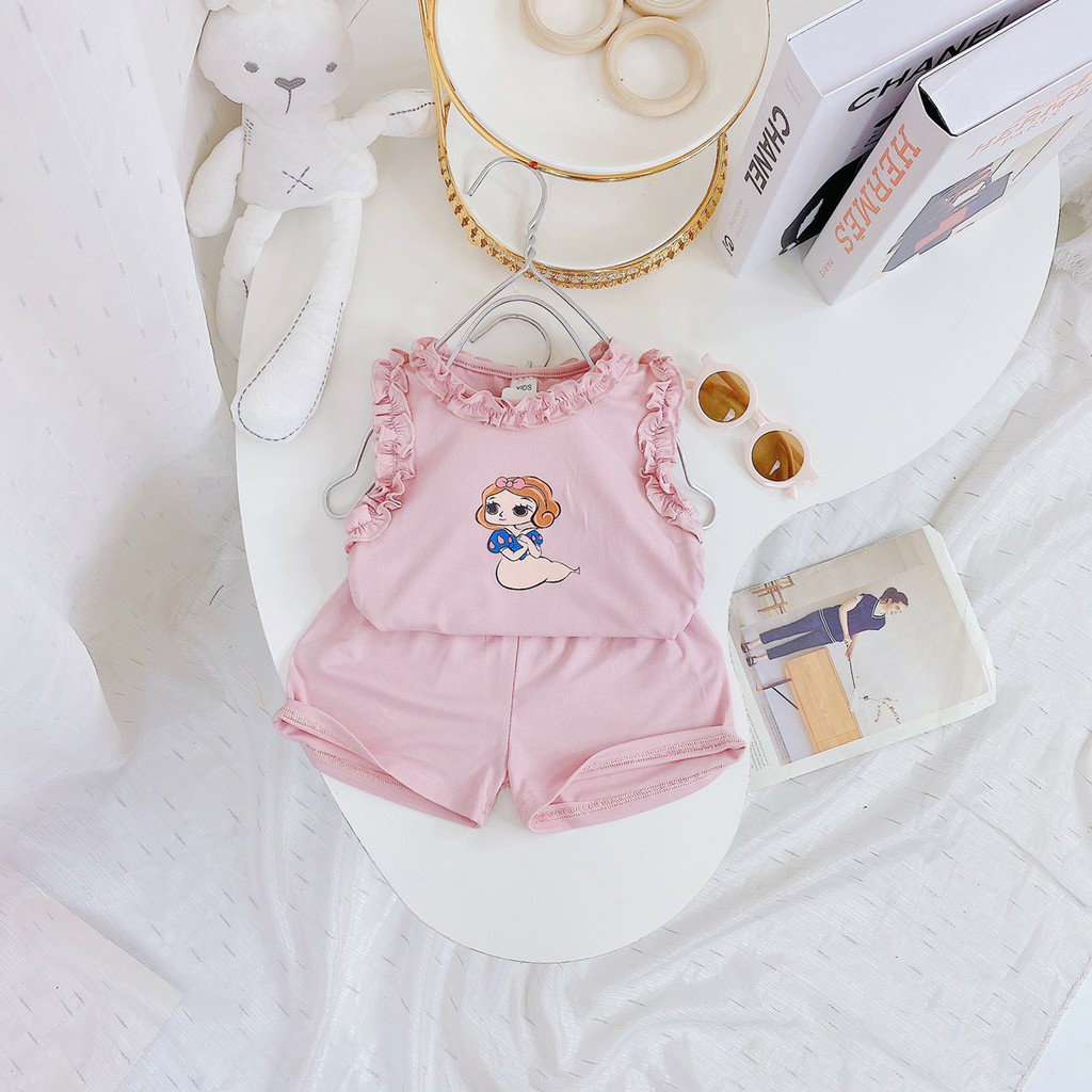 Bộ tăm lạnh cotto phối bèo dễ thương siêu mềm mát cho bé gái