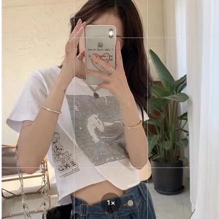 【WANG JIAO ZHAN】 Áo croptop thun tay ngắn thiết kế mới phong cách mùa hè thời trang nữ năng động【15】