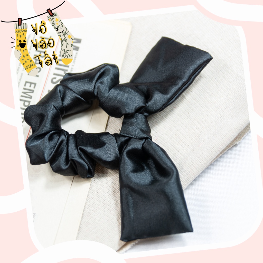 Buộc tóc scrunchies có nơ satin bóng
