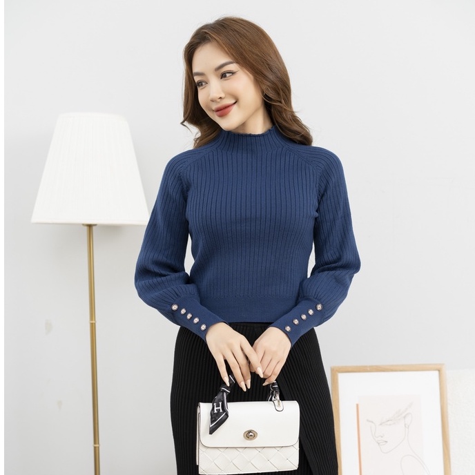 Áo len nữ dáng ôm Fiona, áo len cao cổ tay bồng thanh lịch mã F852737
