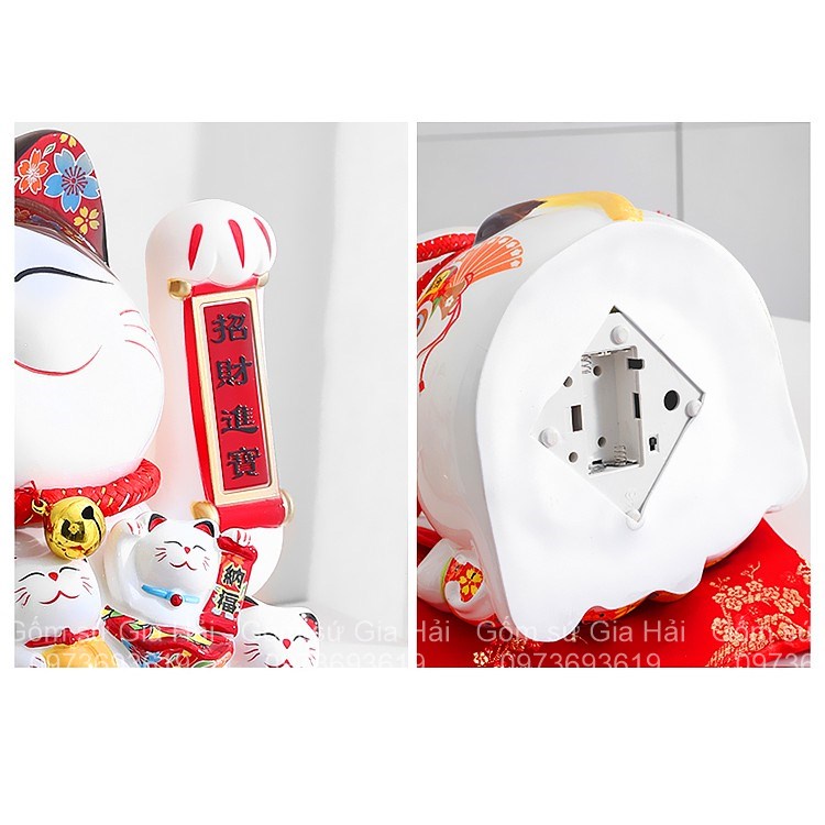 Mèo thần tài vẫy tay dùng được với pin cao 18cm dòng hộp tím