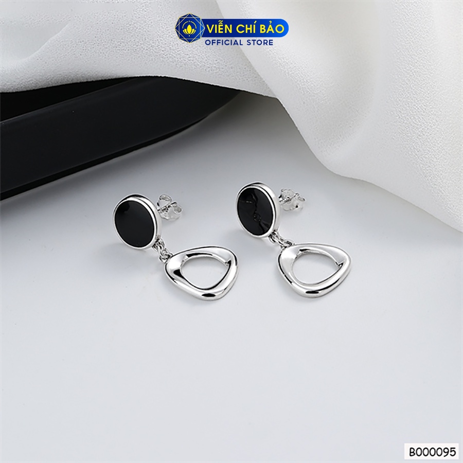 Khuyên tai bạc nữ đá đen tròn móc treo chất liệu bạc 925 thời trang phụ kiện trang sức Viễn Chí Bảo B000095