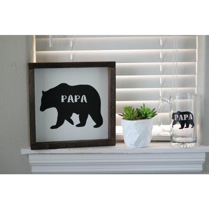 Tranh gỗ handmade - Papa Bear - Quà tặng bố - Decor Vintage